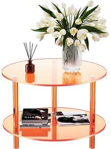 Mesa de centro de acrílico, pequeña mesa redonda moderna para sala de estar, 23.6' de profundidad x 23.6' de ancho x 16.5' de alto (naranja), YXCJ-DA - rosa - Ver 8