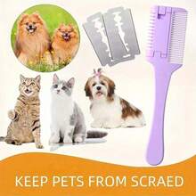 1 Pc Pet Razor Comb With 10 Replacement Blades, 2-In-1 Dog And Cat Hair Trimmer, PP Material Double-Sided Cutting Comb Suitable For Various Breeds, Trimming Tool For Hair Removal And Thinning - Multicolor - View 9