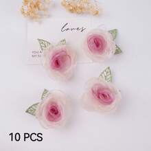 10pcs Pink Sheer Rose Flower Embroidered Patches With Leaves, Handmade 3D Floral Decor, Suitable For Hair Clips And Craft Decoration - Multicolor - View 11
