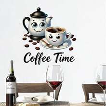 1/2/3/5 片装复古咖啡杯图案墙贴，PVC 自粘材质，适用于厨房和餐厅墙面装饰，美化客厅背景墙 - 彩色 - 查看 2