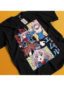 Camiseta de Hombre Intensa Competencia Clásica Anime Pareja: Camiseta de Hombre con Patrón de Anime de Color Retro Diseño de Personaje de Conejo y Sunraku Psyger de Tierra Misteriosa, Camiseta de Cuello Redondo Casual con Texto Japonés, Ajuste Regular, Adecuada para Exhibiciones de Anime y Uso Casual - Estilo de Camiseta Emul Camiseta de Algodón Puro, Camiseta Casual de Verano Versátil y Sencilla, Regalo para Novio Novia Familia - Negro - Ver 8