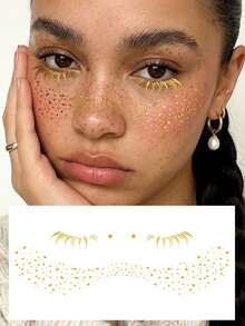 Gold Glitzer Gesichts-Juwelen Aufkleber, Gold Folie Schmetterling Herz Stern Mond Sommersprossen Designs, Y2K temporäre Fake Tattoos, zum Selbermachen für Karneval, Musikfestivals, Valentinstag, Partys, Feiertage, geeignet für Finger, Ohren, Schultern, Hals, Schlüsselbein, kleine Körperstellen - Gold - Übersicht 3