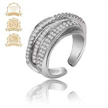 1pc Luxury Fashion Elegant Unique 925 Sterling Silver Synthetic Cubic Zirconia Geometric Line Open Ring, Suitable For Women's Vacation, Party, Banquet - Silver - View 1