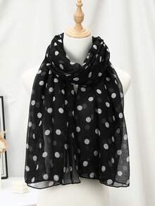 1pc New Polka Dot Long Scarf Shawl, Multifunctional Muslim Women Headscarf, Black & White Long Scarf, Daily & Festival Gift - Scarf - View 15