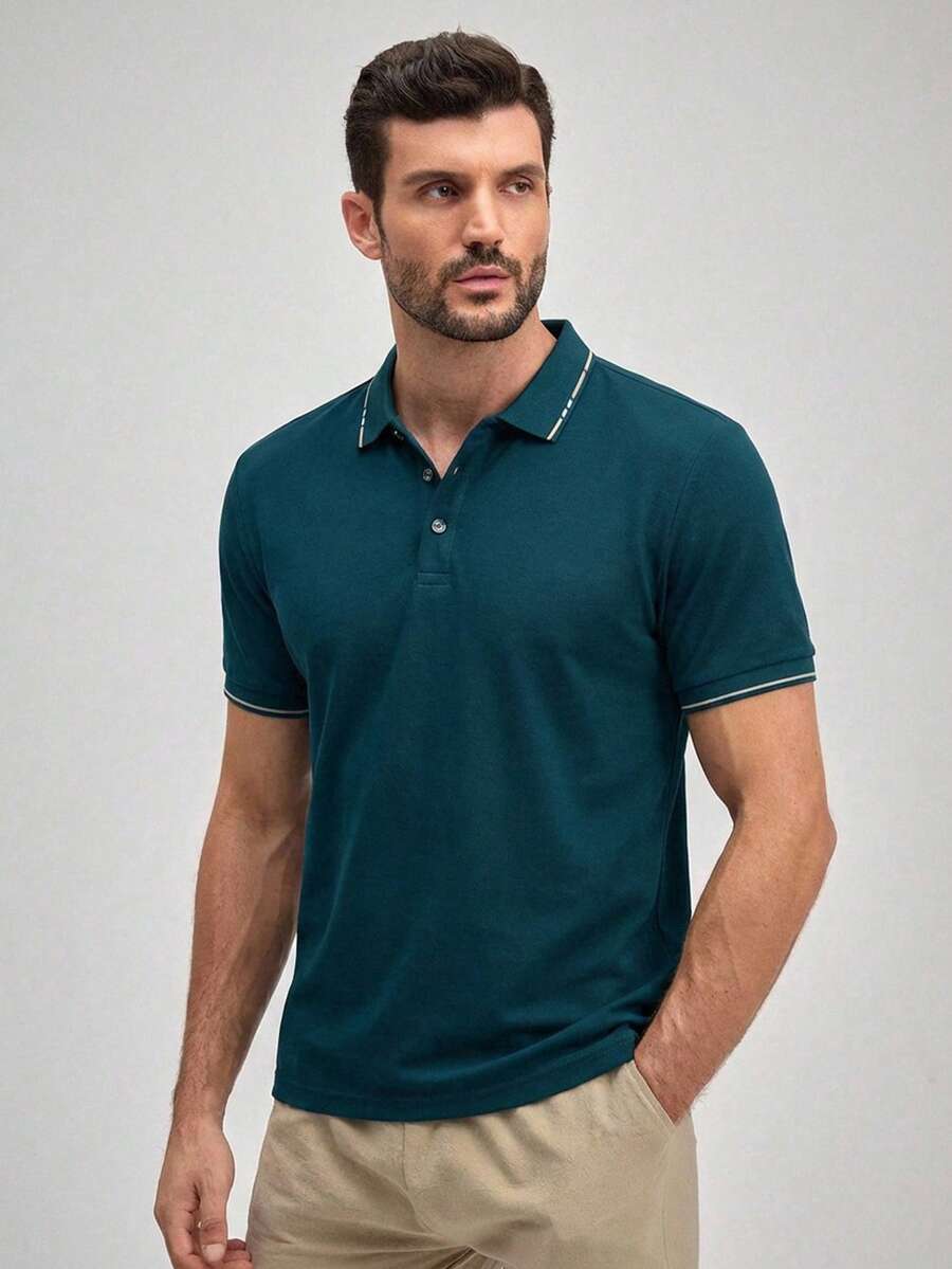 Officeau Men Fashionable And Simple Short Sleeve Golf Polo Shirt Spring To Summer - Green - View 1
