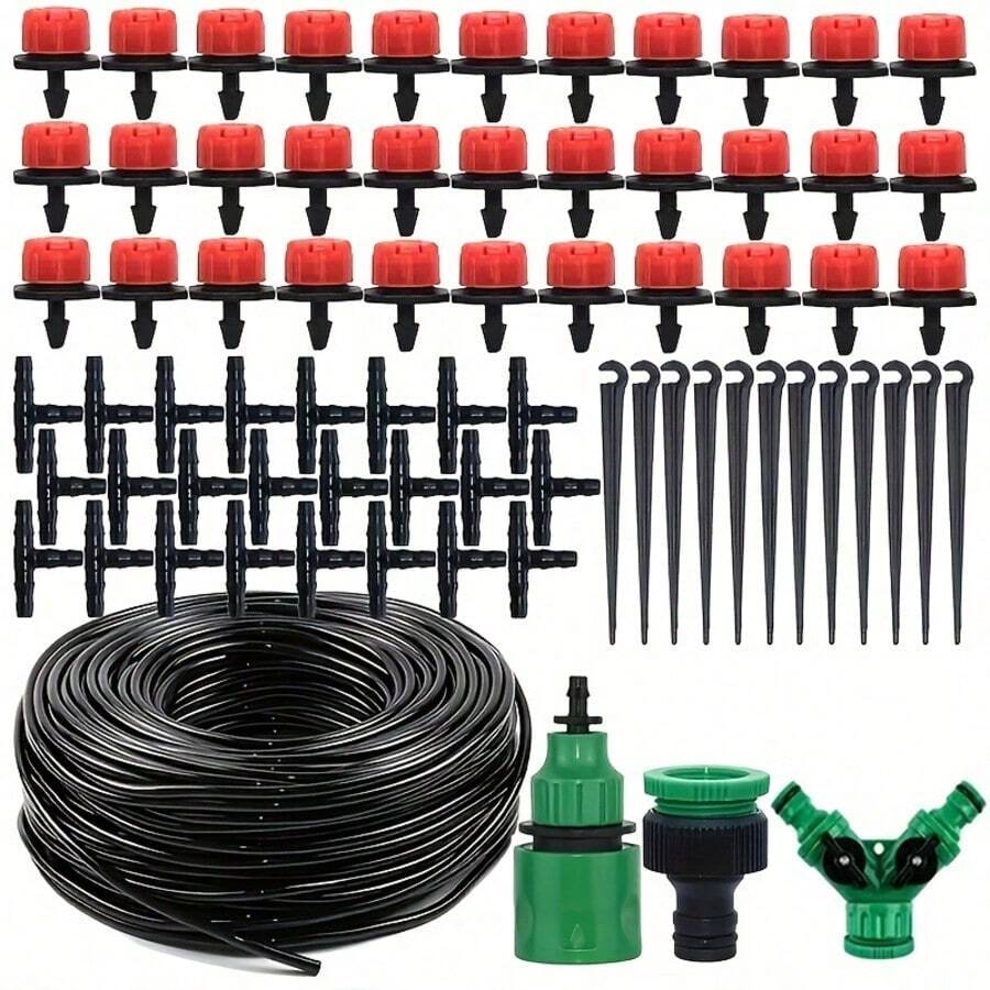 5/10/15/20/25 DIY Garden Drip Irrigation Hose Design, Gardening Drip Irrigation System, Red Double-Outlet Drippers Watering Micro Sprinklers Set, DIY Flower Pots Auto Adjustable Watering Garden Tools
