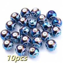 10Pcs 10mm Zodiac Sign Glass Beads Shiny Iridescent Blue Round Spacer Beads Featuring Zodiac Designs, Crafted For DIY Jewelry Making, Fashion Bracelet, Necklace, And Earring Components - Royal Blue - View 11