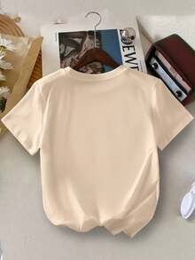 Girls "My Flower Girl Era" Graphic Round Neck Short Sleeve T-Shirt, Casual Tee For School, Vacation And Shopping, Spring/Summer - Apricot - View 4