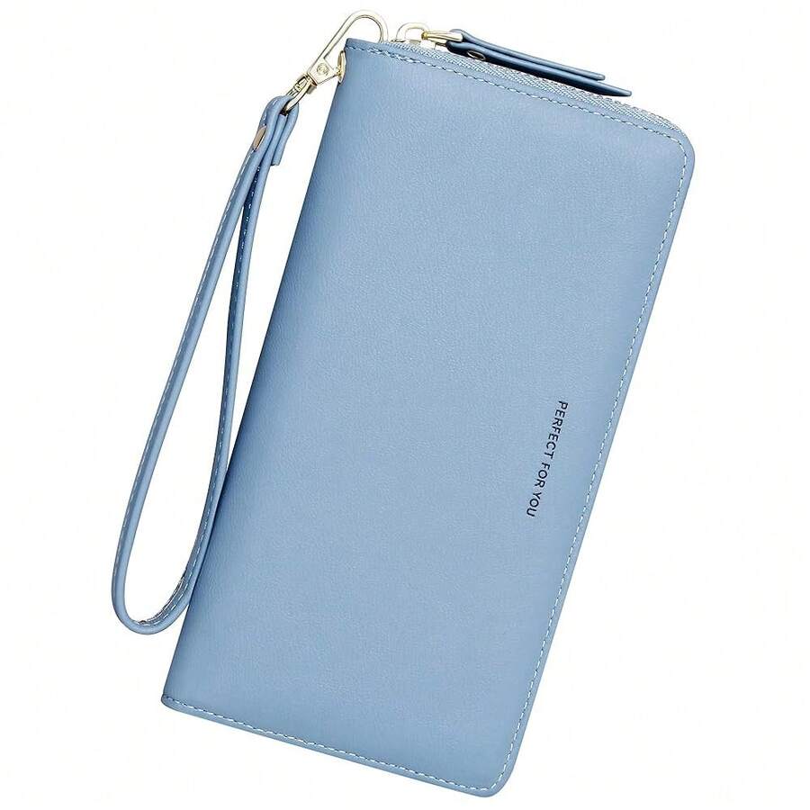 Badiya Womens Wallet Credit Card Holder RFlD BlocFKing Leather Zip Around Wallets Large Capacity Wristlet - Màu xanh lam - Xem 1