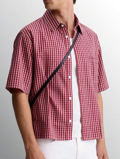 Camisa a cuadros para hombre, corte holgado, camisa a cuadros roja y blanca, top a cuadros de estética retro, artículo esencial para el verano