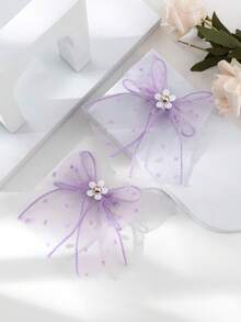 2pcs/Set Dreamy Purple Polka Dot Ribbon Hair Clips, 14+ Cute Accessories For Dates & Photos, Sweet Girly Style Hair Decor - Purple - View 4