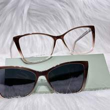 Women's Adult Clip-On Glasses, Acetate Nylon, 2 In 1, Square, Size M, BL8007 - marrom - 查看 2