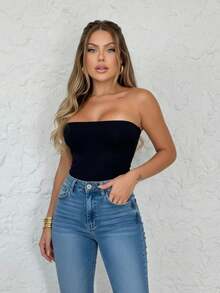 Women's 3-Piece Bodysuit Set, Strapless Bodysuit With Padded Cups, Suplex Fabric, Gift For Boyfriend, Day/Night, BBQ, Work - P/VÀNG/B - Xem 2