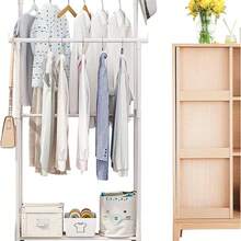 Perchero de pie móvil, perchero de ropa de uso doméstico con ruedas, estantería de almacenamiento, secadora, de pie para interiores, dormitorio, barra sencilla, barra doble, retráctil, perchero móvil para ropa y sombreros, adecuado para habitación, balcón, dormitorio, sala de estar, estantería de almacenamiento de varios niveles - Multicolor 1 - Ver 9