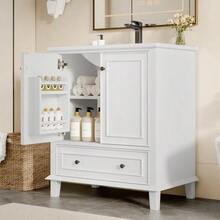 Freestanding Bathroom Vanity Unit 76 X 46 X 87 Cm With Integrated Basin, Solid Wood Legs, Fully Lacquered, Moisture And Water Resistant, Ample Storage Space, Integrated Ceramic Basin, White - White - View 5