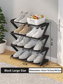 This 4-Tier Large Z-Shaped Shoe Rack Can Be Easily Assembled Without Tools. Made Of Pink Plastic Material, It Is A Stackable Storage Rack Suitable For Home, Dorm, And Living Room. Its Space-Saving Freestanding Design Makes It An Ideal Choice For Shoe Storage. - Multicolor - View 16