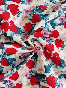 Plus Size Elegant Ditsy Floral Ruffle Hem A-Line High Waist Mini Skirt, Polyester, Suitable For Spring And Summer Vacation - Red - View 5