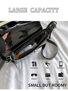 Bag Handbag 2025 New Solid Color PU Material Texture Luxury Style This Is A Solid Color Bright Evening Clutch Bag, With A Fashionable And Unique Short Arc Design, Equipped With Vest Buckle, Suitable For Ladies To Shoulder And Slung, 2024 Korean Fashion, Is The Best Valentine's Day Gift For Her, Travel, Travel, Shopping And Other Occasions To Use The Bag. - 黑色 - 查看 5