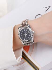 RICECGO Business Casual Steel Band Quartz Watch, Fashion Minimalist Calendar Display Wristwatch, Commute & Daily Wear Ladies Analog Watch - Silver - View 10