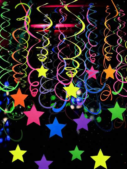 10 piezas Decoración colgante de remolino UV, guirnalda de borlas de papel de colores neón, adecuada para techo, corona de estrella de neón para techo, decoración de neón para luz negra, adecuada para suministros y decoración de fiesta de luz negra, recuerdos de fiesta de neón de cumpleaños, decoración de neón de luz negra