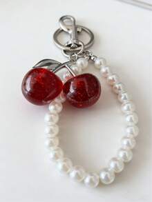 1 Peça Chaveiro Pingente de Pérola de Cereja, Enfeite de Bolsa Brilhante de Cereja, Hardware de Metal e Resina Brilhante, Chaveiro Unissex, Decoração de Carteira e Bolsa. Adequado para Carteiras e Bolsas Femininas, Presentes e Lembranças do Dia dos Namorados, Acessórios de Carro, Enfeites de Bolsa, Pendentes de Mochila. - Prata - Visão 6