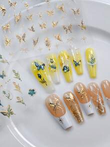 1pc 5D Embossed Jelly Butterfly Nail Sticker - Golden Laser Butterflies Nail Decals,Cartoon Themed Self-Adhesive Nail Art Decorations For DIY Manicure & Pedicure - Gold - View 8