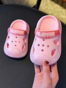 儿童镂空套脚凉鞋，简约时尚的夏季家居拖鞋，适合幼儿和小朋友 - 粉色 - 查看 4