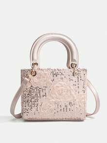 1pc Girls' New Fashion Lace Flower Sequin Elegant Handbag, High-End Shoulder Bag With Adjustable Strap, Available In Multiple Sizes For Mother-Daughter Matching, Suitable For Daily Use, Party, Travel, Ideal Gift - A - View 21