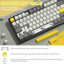 ATTACK SHARK Ajazz Wireless Mechanical Gaming Keyboard Hot Swappable TFT Display & Knob RGB Backlit BT 5.1/2.4Ghz /Type-C Wired Gasket-Mounted Custom Keyboard For PC/Win - Multicolor - View 7