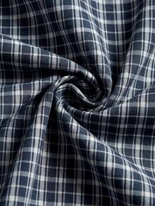 Men's Slim Fit Plaid Shirt, Navy Blue & White Fine Gingham Shirt, Minimalist Stylish Short Sleeve Top - Multicolor - View 5