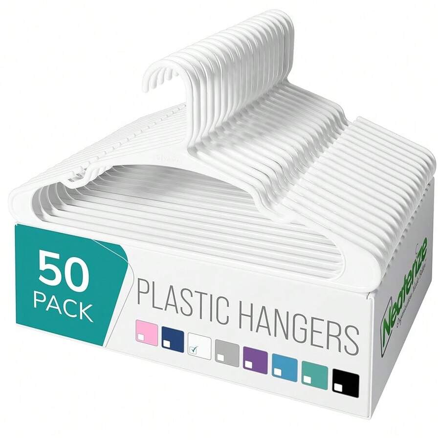 Clothes Hangers Plastic 50 Pack For Adults - Plastic Hangers, The Perfect Coat Hanger And Space Saving Clothes Hangers For Closet, Percheros Ganchos Para Colgar Ropa Hangars - White Hangers - 白色 - 查看 1