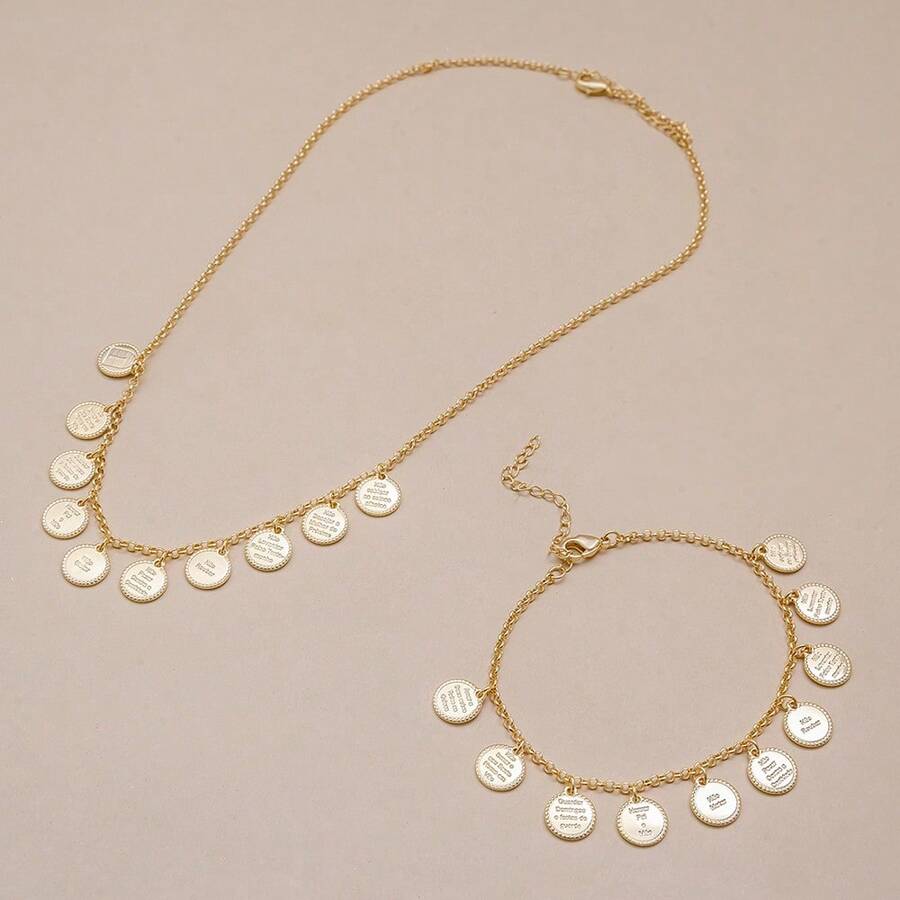 Choker And Bracelet Set Featuring The Ten Commandments, 18k Gold Plated. - Nhiều màu - Xem 1