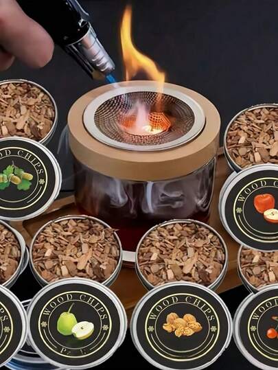 6 sabores de astillas de madera ahumada, se pueden usar para dar diversos sabores ahumados a cócteles, whisky, carne, etc., 6 sabores para elegir, recarga de astillas de madera ahumada para cocina