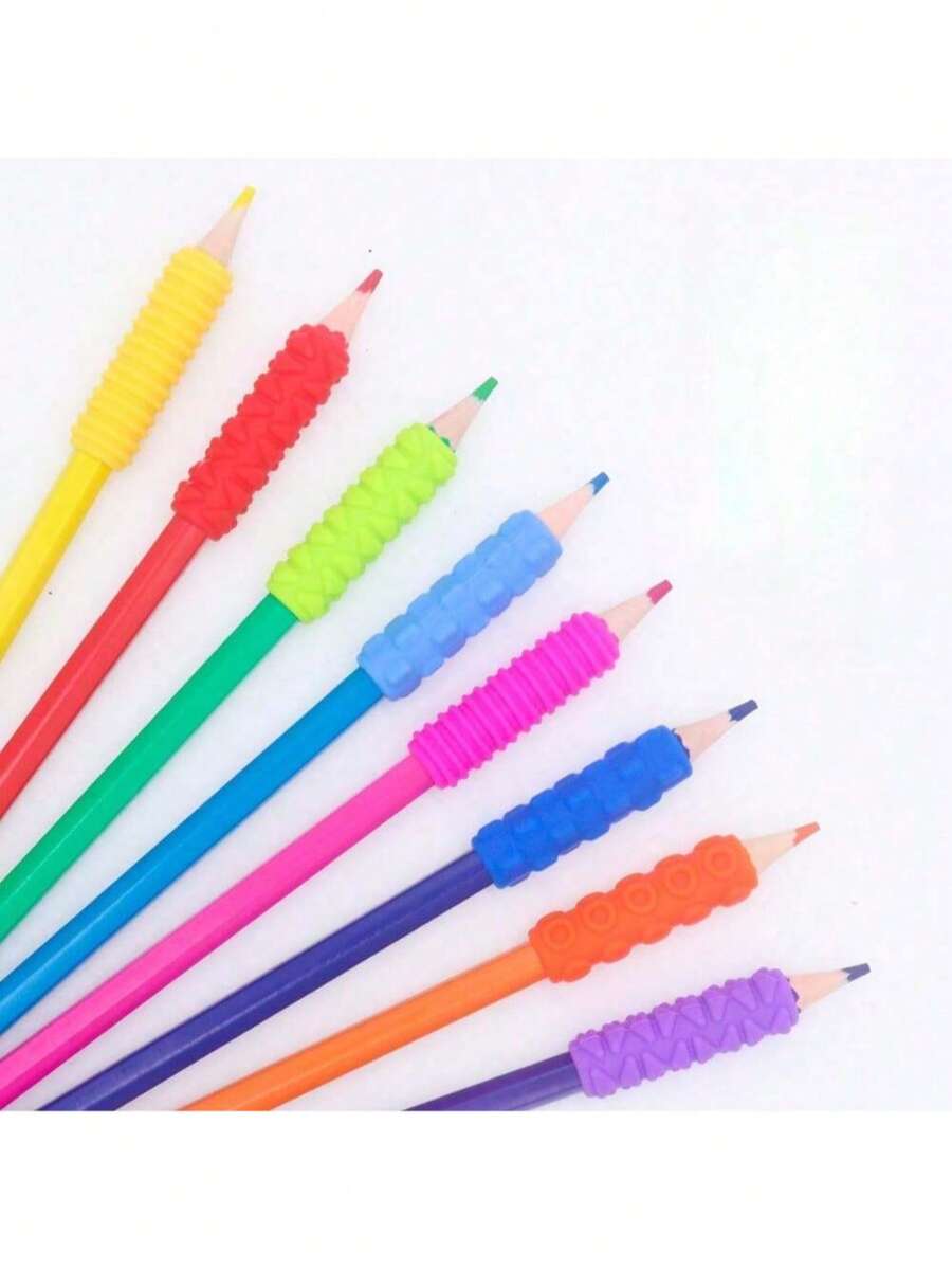 4个/14个/24个/28个 儿童硅胶笔套 感官笔套 纹理笔筒（颜色随机） - 彩色 - 查看 1