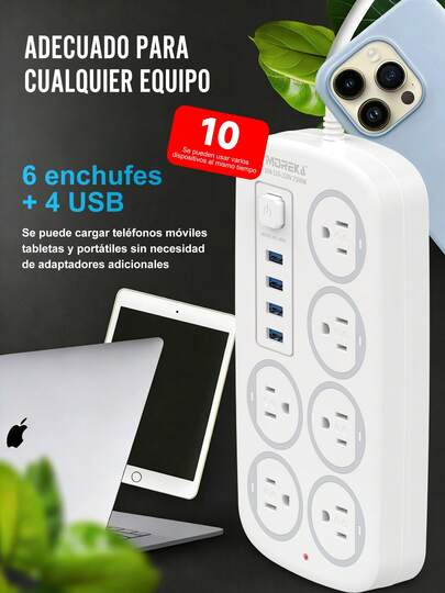 MOREKA MC-J06U 1 Pieza Cargador Multicontactos Con 4 Salidas 4 Usb