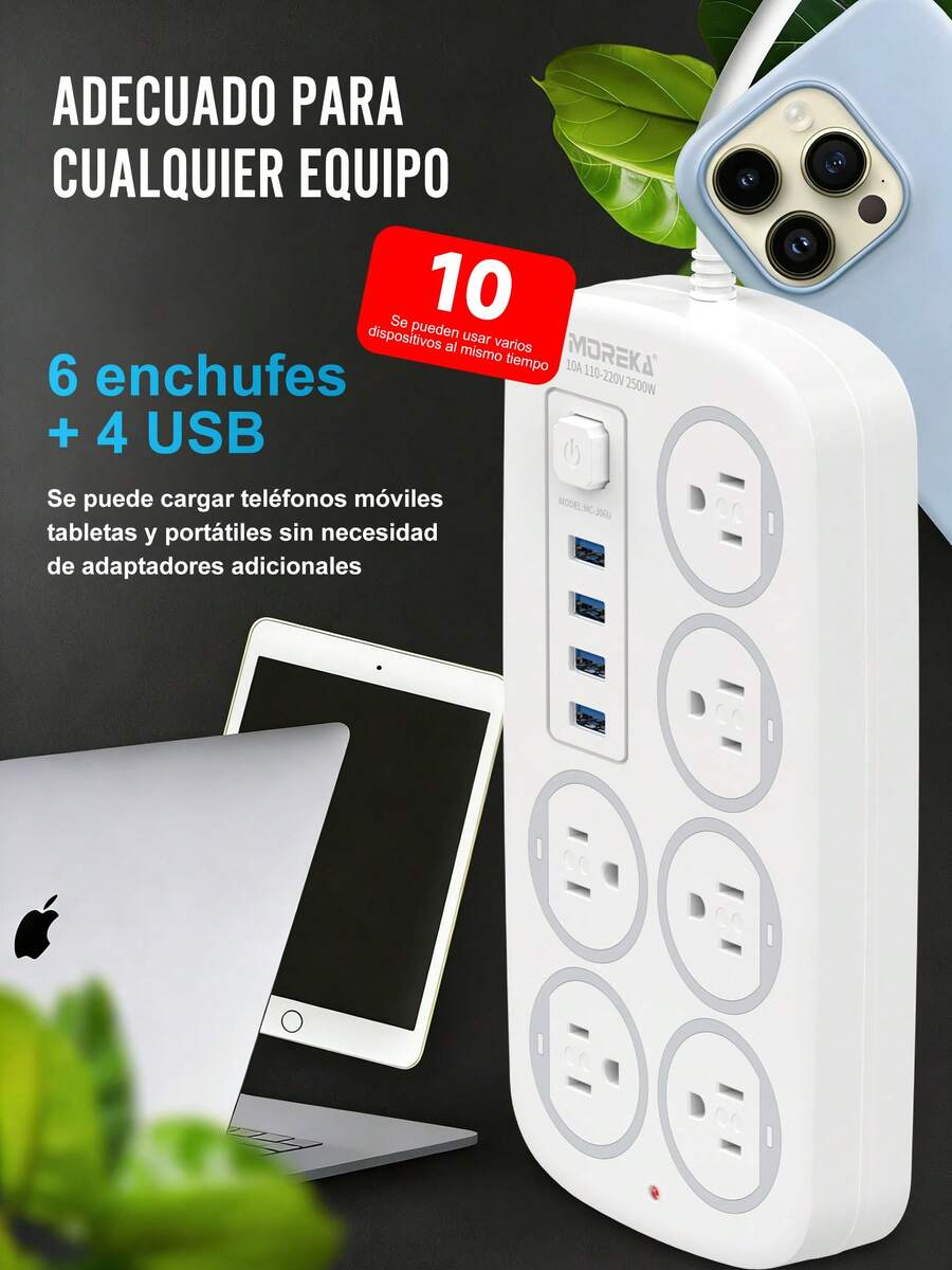 MOREKA MC-J06U 1 Pieza Cargador Multicontactos Con 4 Salidas 4 Usb - Tipo de Enchufe B USA (110-127V) - Ver 1