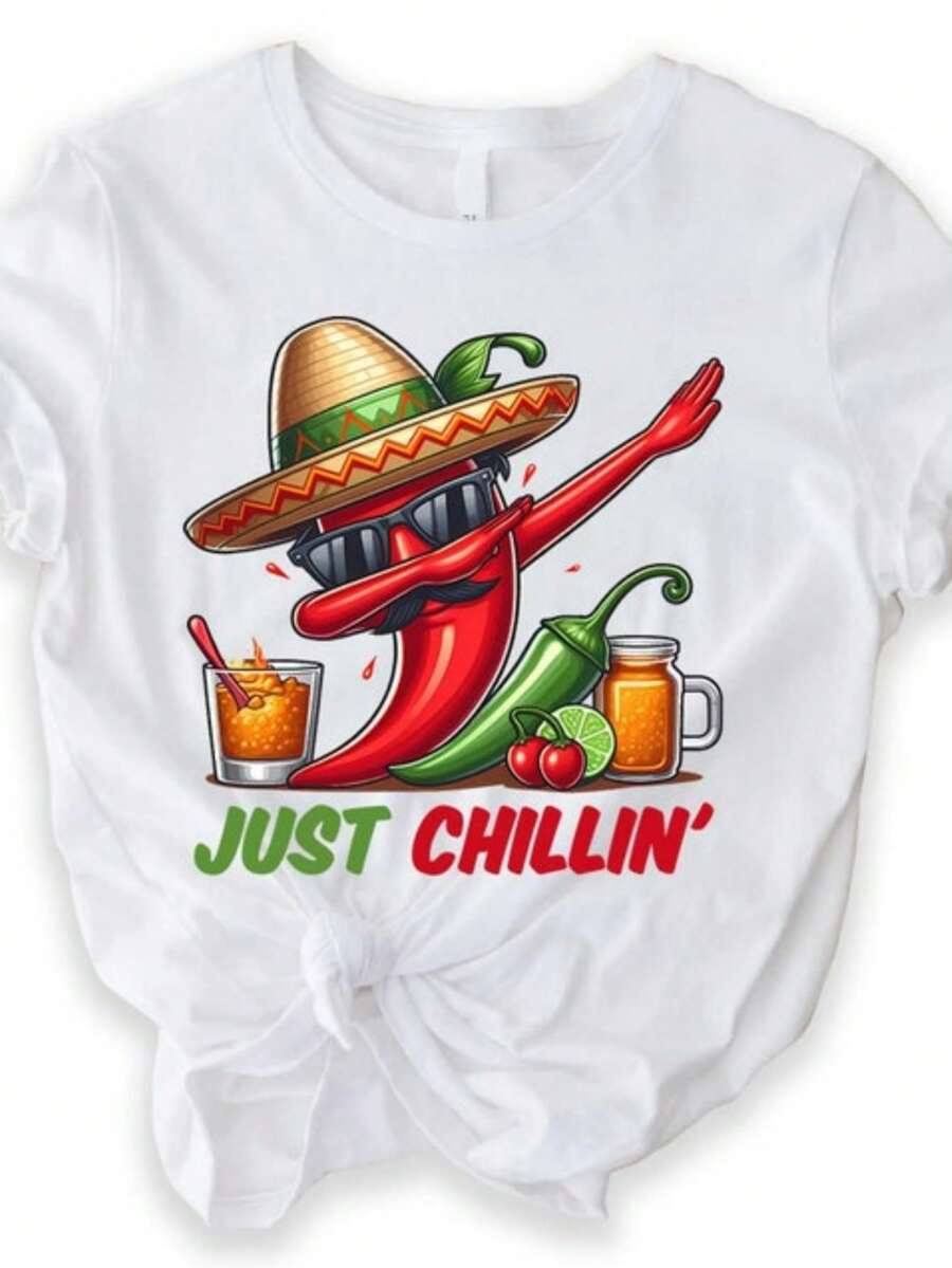 Jushillin' Dabbing Chili Pepper, Cinco De Mayo , Le Fiesta, Mexin Fiesta, Mexin Festival , Fiesta Party, Latina Tequila. - 白色 - 查看 1