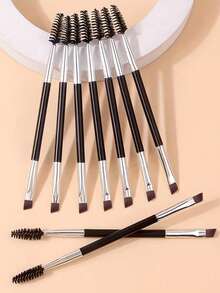 6/3/1pcs New Double-Ended Eyebrow Brush, Dual-Headed Makeup Brush, Eye & Eyebrow Brush, Angled Eyebrow Brush, Eyelash Brush, Eyebrow Brush, Eye Makeup Brush - Black - View 5