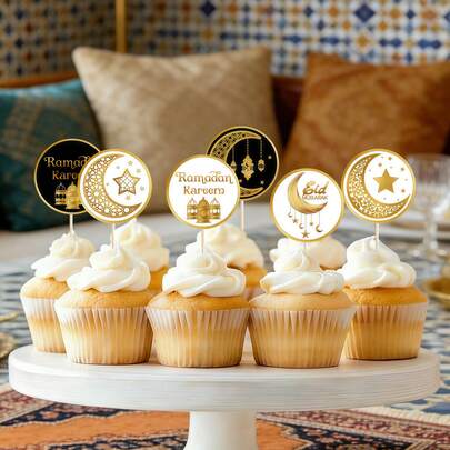 8pcs/24pcs/48pcs Mubarak Festival And Ramadan Celebration Cupcake Decorations