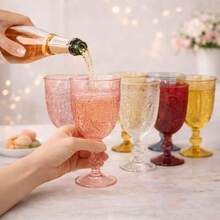 15/30 Pack 7oz Vintage Colorful Plastic Goblets, Reusable Wine, Champagne & Cocktail Cups, Shatterproof Multicolor Party Drinkware For Weddings, Celebrations & Events - 粉色 - 查看 6