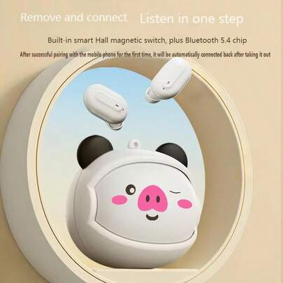 Cute Panda Rotating Face TWS Bluetooth 5.3 Earphones, HD Calling Semi-In-Ear Wireless Earbuds With Lanyard, IPX4 Waterproof, Type-C Fast Charging, Suitable As Birthday Gift For Girls And Kids