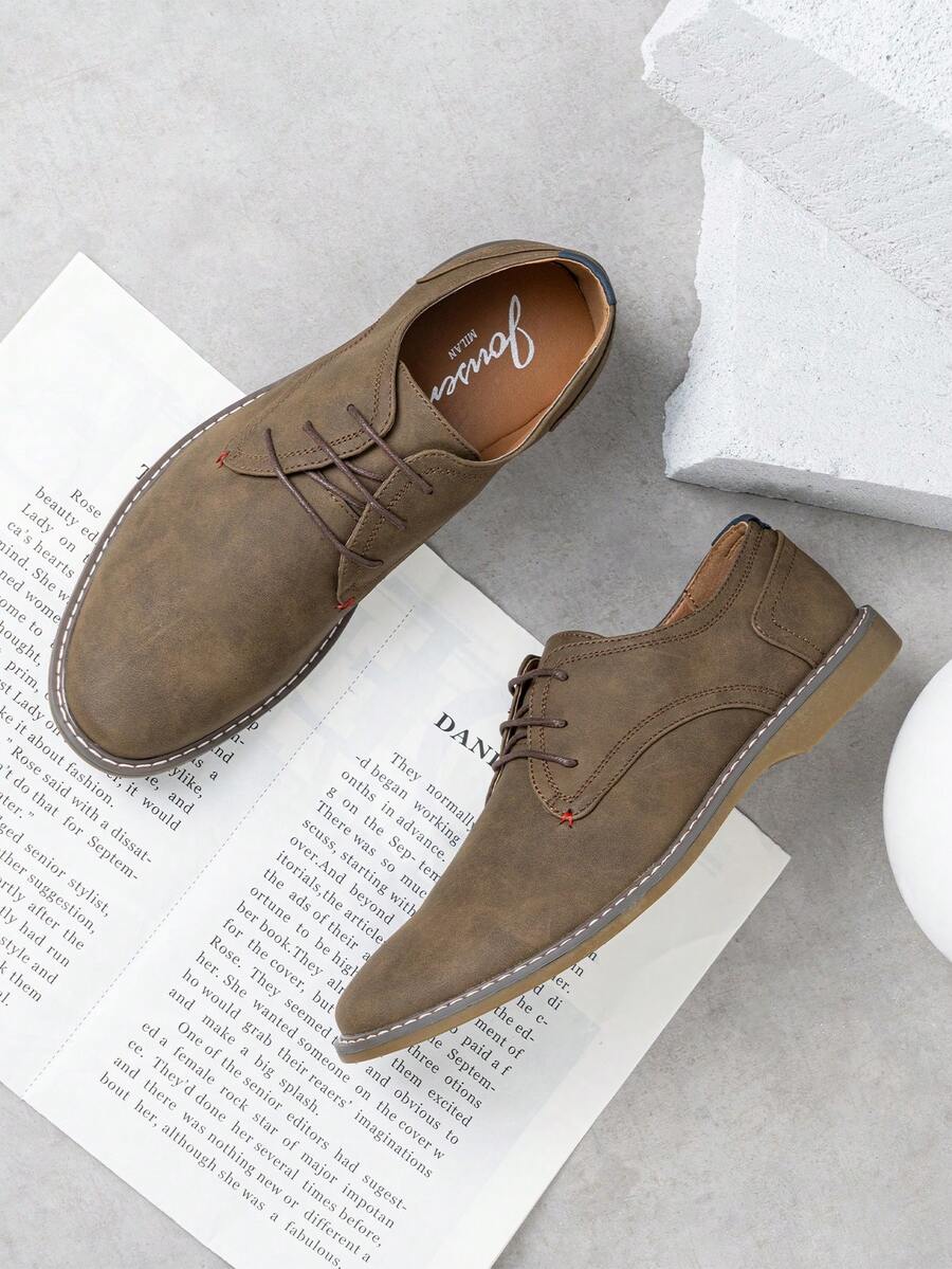 SHOESMORE Men's Oxford Suede Leather Brown Shoes Business Casual Dress Shoes Plain Toe Oxfords Classic Formal Derby Shoes - AMY615-nâu sẫm - Xem 1