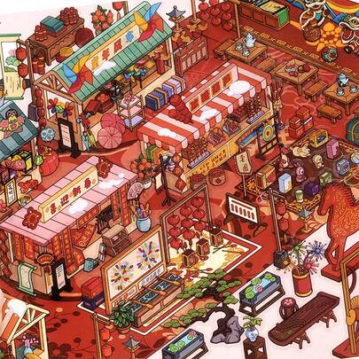 3张/包贴纸，新年系列，精致春节红色主题PET风景贴纸，剪贴簿用品和笔记本配件，可用于装饰相框、电脑、手机壳、水杯、旧杂志、铅笔盒、行李箱、桌面装饰贴纸、个性化贴纸、学习用品、圣诞礼物、女士礼物、脑残粉、剪贴簿用品、可爱文具贴纸、剪贴簿用品