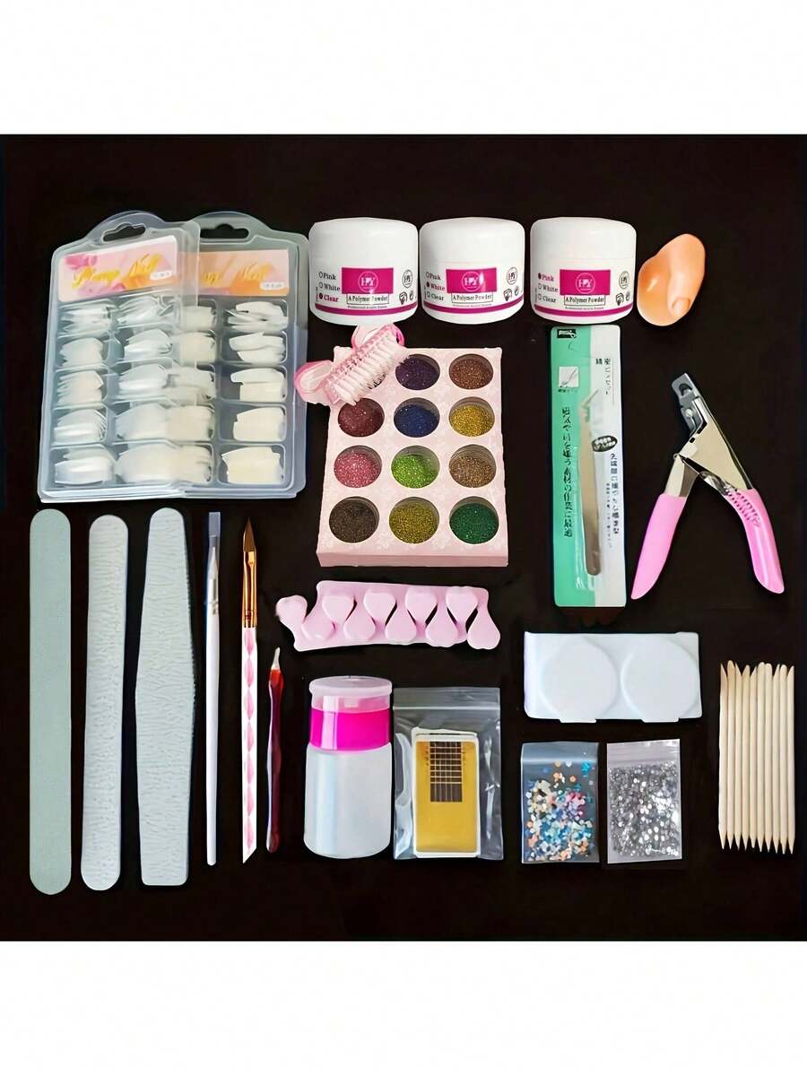 24 In 1 Acrylic Nail Kit For Beginners 12 Color Glitter Acrylic Powder White Clear Pink Acrylic Powder Nails Extension Professional Nails Kit Acrylic Set Manicure Tools Acrylic Supplies Gift For Women
