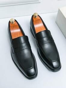 男士尖头正装鞋、乐福鞋、复古休闲皮鞋、婚鞋及办公鞋 - 黑色 - 查看 3