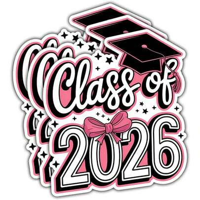 1/3/5 ملصق وردي للخريجين 2026، ملصق فئة 2026، ملصقات تخرج وردية 2026 للكمبيوتر المحمول وزجاجة المياه والهاتف وزجاج السيارة والخوذة ملصق فينيل