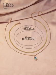 Hihho 2pcs Water Drop Micro-Inlaid Cubic Zirconia Pendant Double Layered Delicate Necklace Women's Daily Accessory, Gift - Yellow Gold - View 7