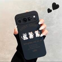ふわふわのスマホケース、ラッキー3頭の馬の猫デザイン、 Pixel 9、9Pro、XL、8、8A、8Pro、7、7A、7Pro、6、6A、6Pro、5、5Aを使う、ブラックフロスト、耐衝撃性、落下防止保護カバーシェル - ブラック - チェックする 8