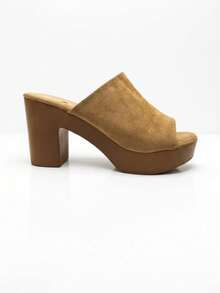 Women Wood Grain Platform Slippers Wedges, Open Toe Casual Slide Sandals, Fashionable Mule Heeled Shoes - Unta - View 3