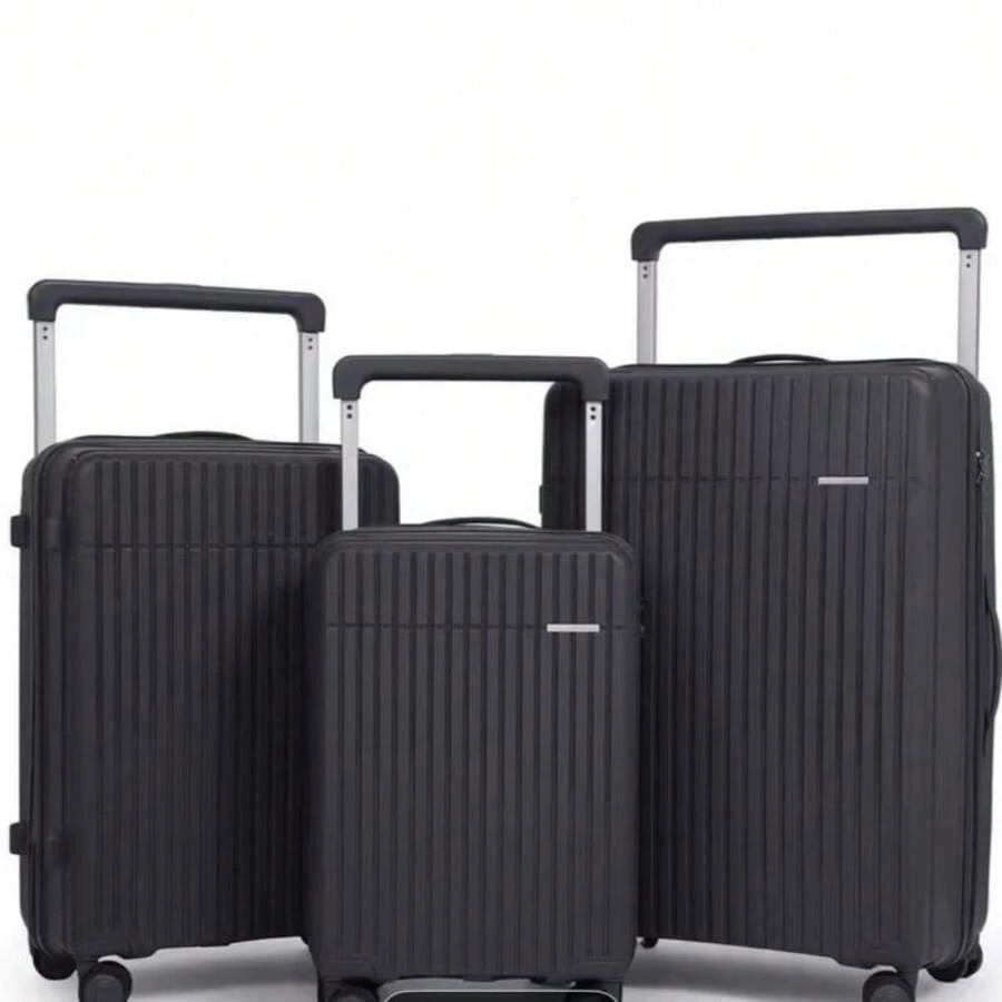 3pcs Wheeled Suitcase Set PP+ABS Durable Hard Shell 4 Spinner Wheels Built In Lock For Travel - Black - View 1